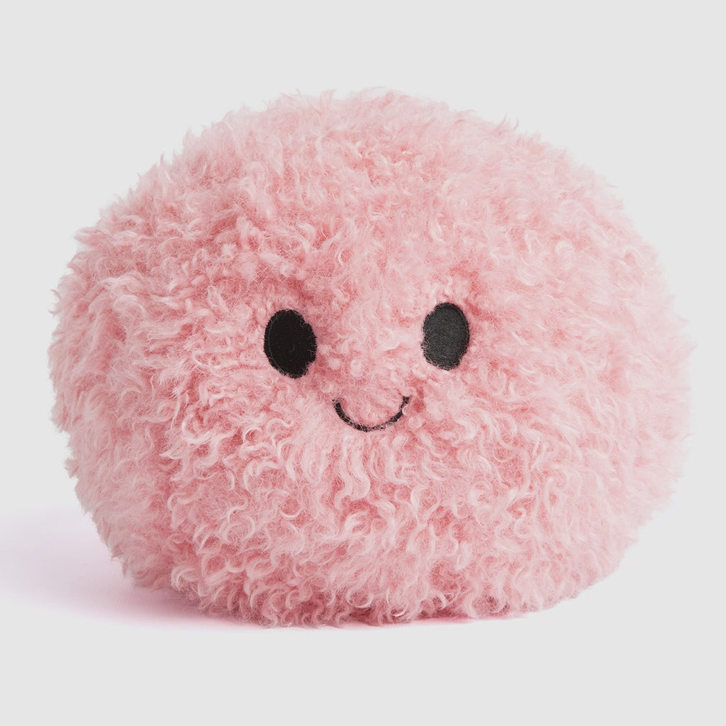 Short video showing Pink Hug Ball on white background alternating "Happy" and "Sleepy" expressions