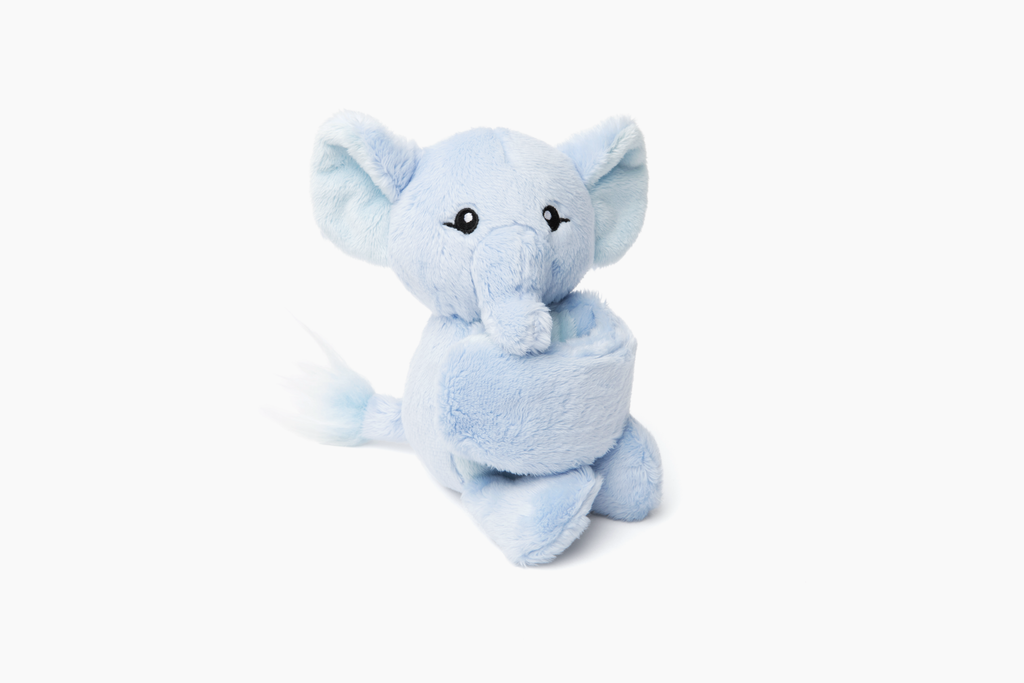 This photo shows an Elephant Hug Baby, bracelet arms curled in, on a white background
