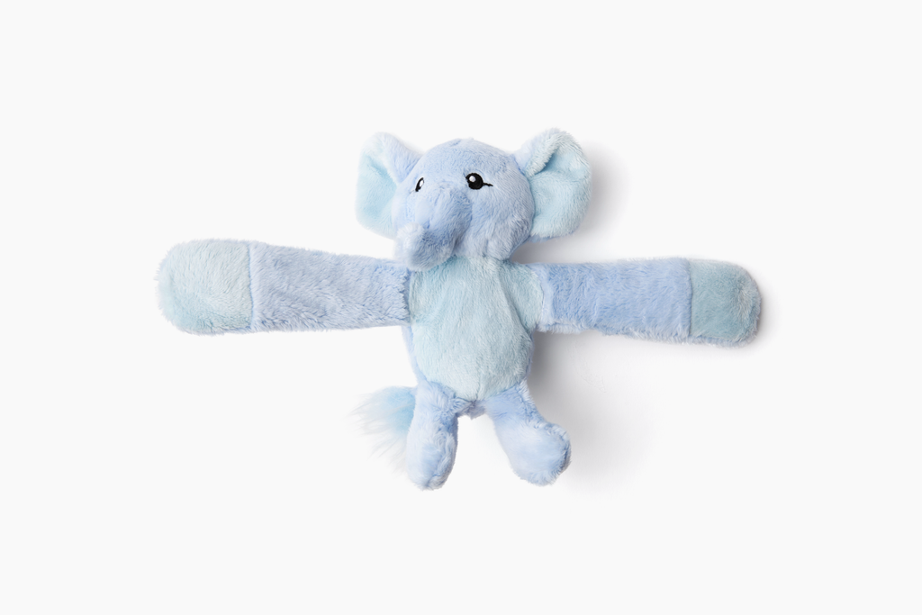 This photo shows an Elephant Hug Baby, bracelet arms outstretched, on a white background