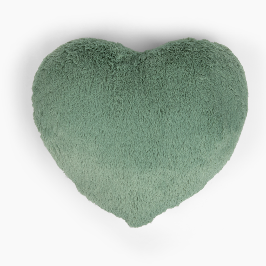 This photo shows our Sage (green) Super Sized Heart to Hug Pillow on a white background